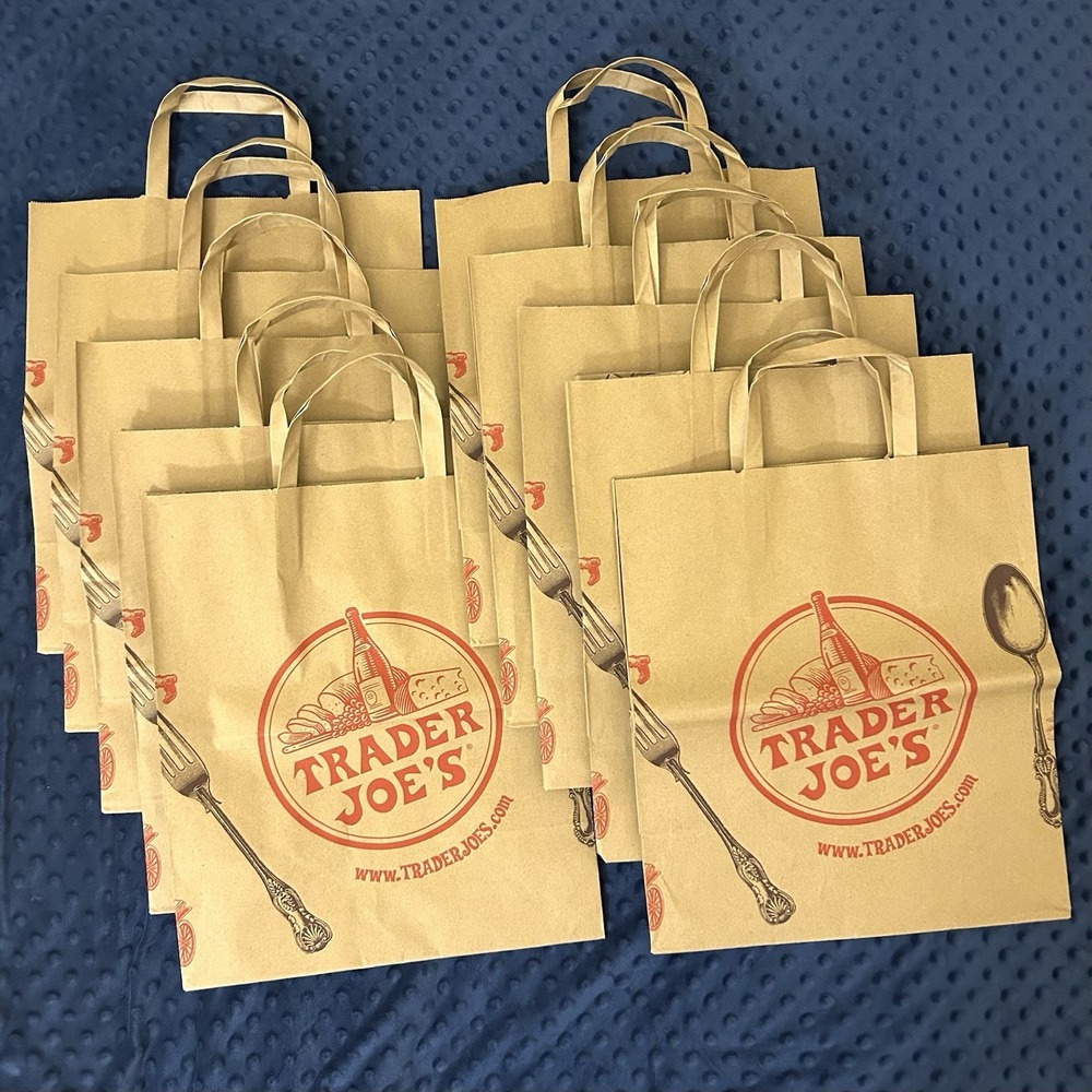 Trader Joe's 10 Bag Lot Brown Paper Bags Reusable Recyclable CLEAN